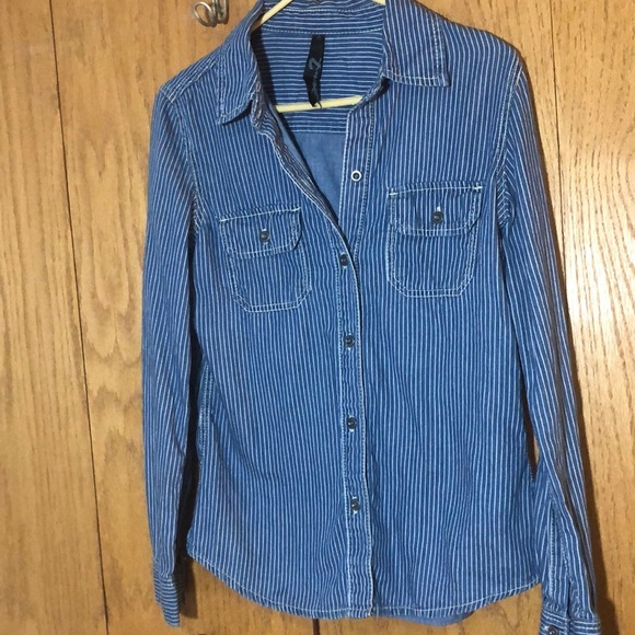 Seven for all mankind denim button down long sleeve blouse size small - Picture 1 of 8